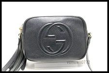 Gucci Soho Small Disco Fringe Leather Shoulder Bag Crossbody Black 15.5x29x7.5cm