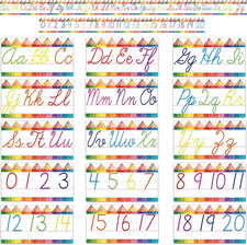 Cursive Alphabet for Classroom Wall - 15 PCS Crayon ABC Wall Decorations Cursive