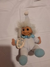 Vintage Russ Berrie Pajama Troll Doll Plush Blue PJs Hat With Tags 8.5  