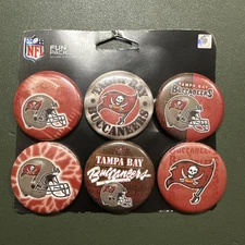 Tampa Bay Buccaneers "Fun Pack" SIX Button/Pins.   2 Inches wide NFL. Win Craft