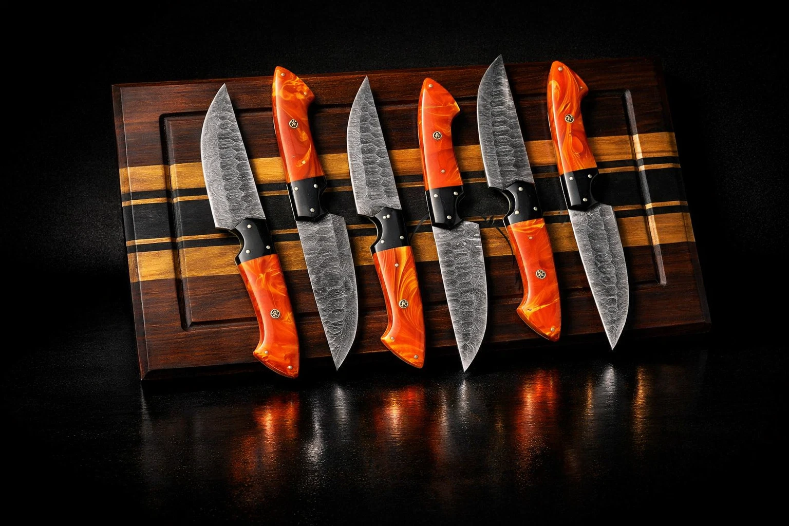 Handmade Damascus Steel Bowie Hunting Knive Wood Chef Handle Leather Sheath