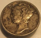 1945 P Mercury Dime, 90% Silver. Great Toning and Details On Reverse!