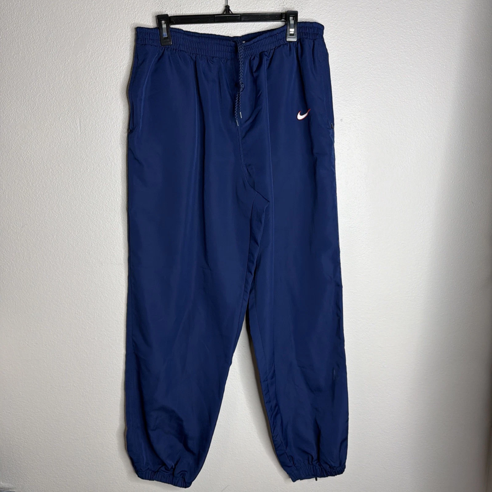 Vintage Nike Men’s Track Pants Size XL Swoosh Ankle Zip 80s Blue Drawstring EUC