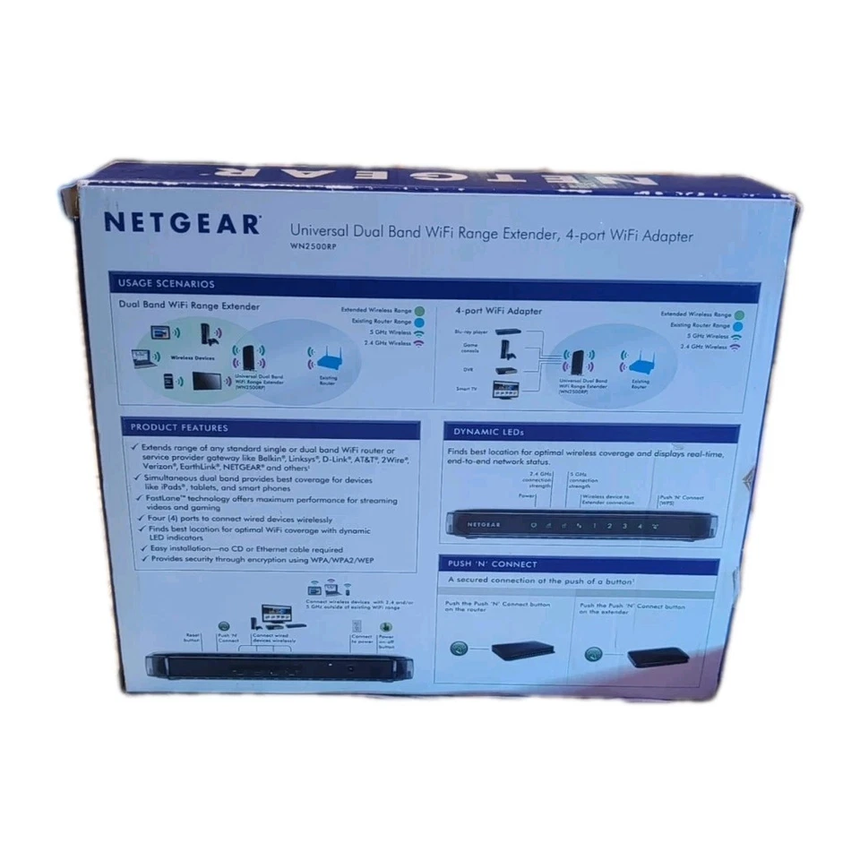 NETGEAR WN2500RP Universal Dual Band WiFi Range Extender, 4-port WiFi Adapter... - Image 2 of 4
