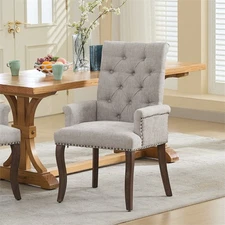 Chenille Upholstered Accent Dining Chair Tufted Buttons Arm Chair with Wood Legs