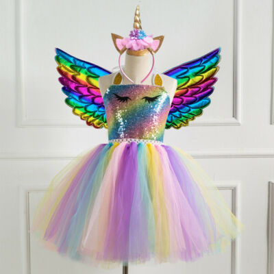 Unicorn Tutu Fancy Dress Costume Headband Wing Outfit UK Kids