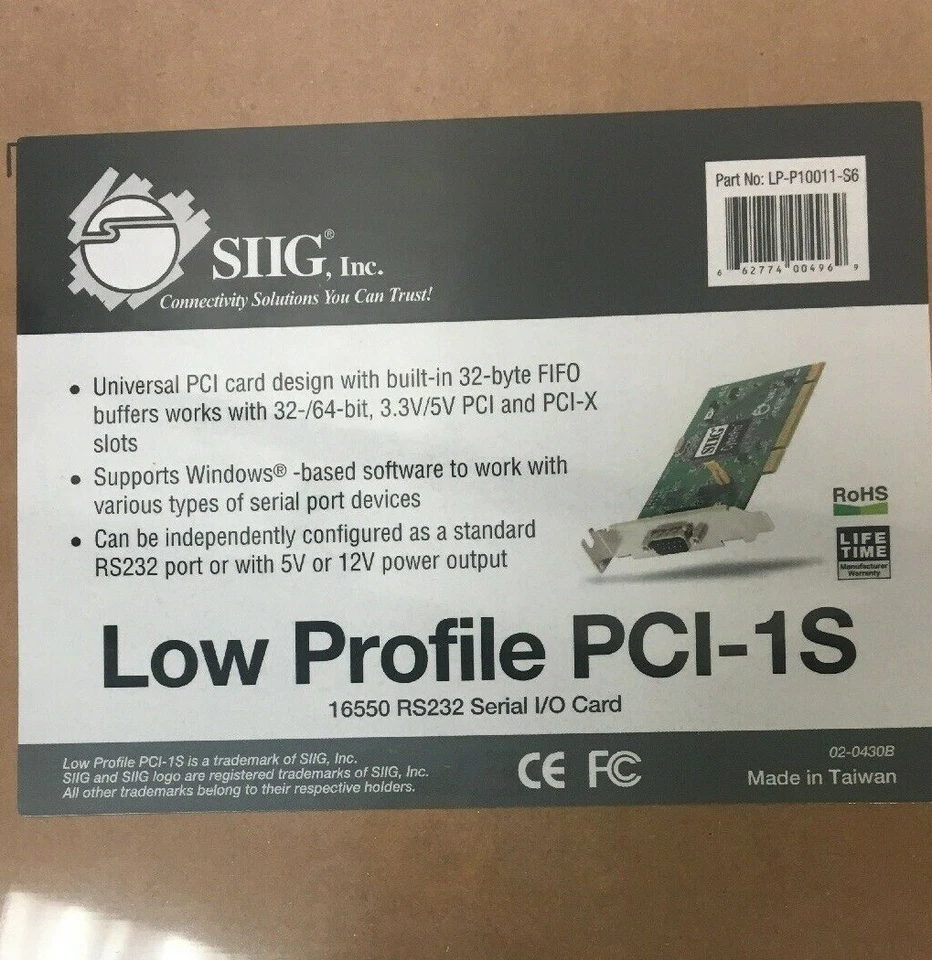 SIIG LP-P10011-S6 PCI Low Profile Single Serial Port Internal Controller Card - Image 2 of 2