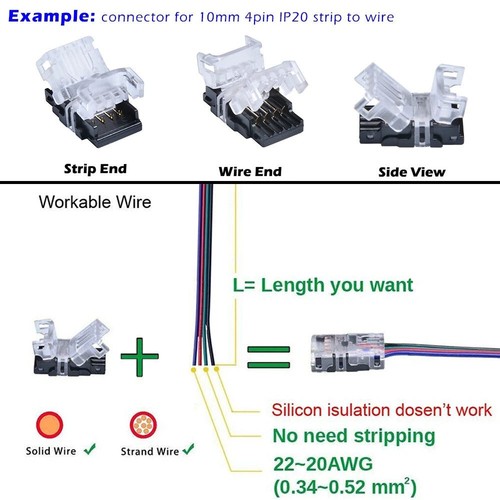 5X Wire to LED Strip Connector 2/3/4/5/6Pin 8mm 10mm 12mm Adapter RGB RGBW 5050 - Picture 2 of 20