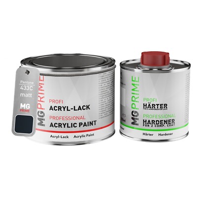 Pantone 433C Grey Acryl Lack matt 0,75 Liter 750 ml Dose inkl. Härter