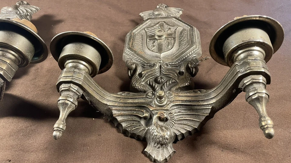 Антикварная пара чугунных настенных бра светильников - Изображение 3 из 4