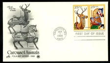 CAROUSEL ANIMALS  HORSE & DEER 1988  ARTCRAFT PCS  CACHET FDC  UNADDR