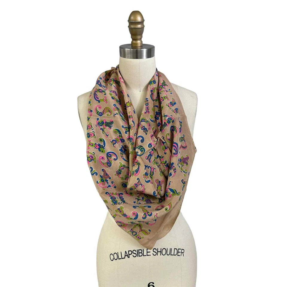 Bufanda Sinfónica Años 50 DE COLECCIÓN LETRAS ABC Bufanda Beige + Rosa Azul Verde 30x33 Foto 4 de 4