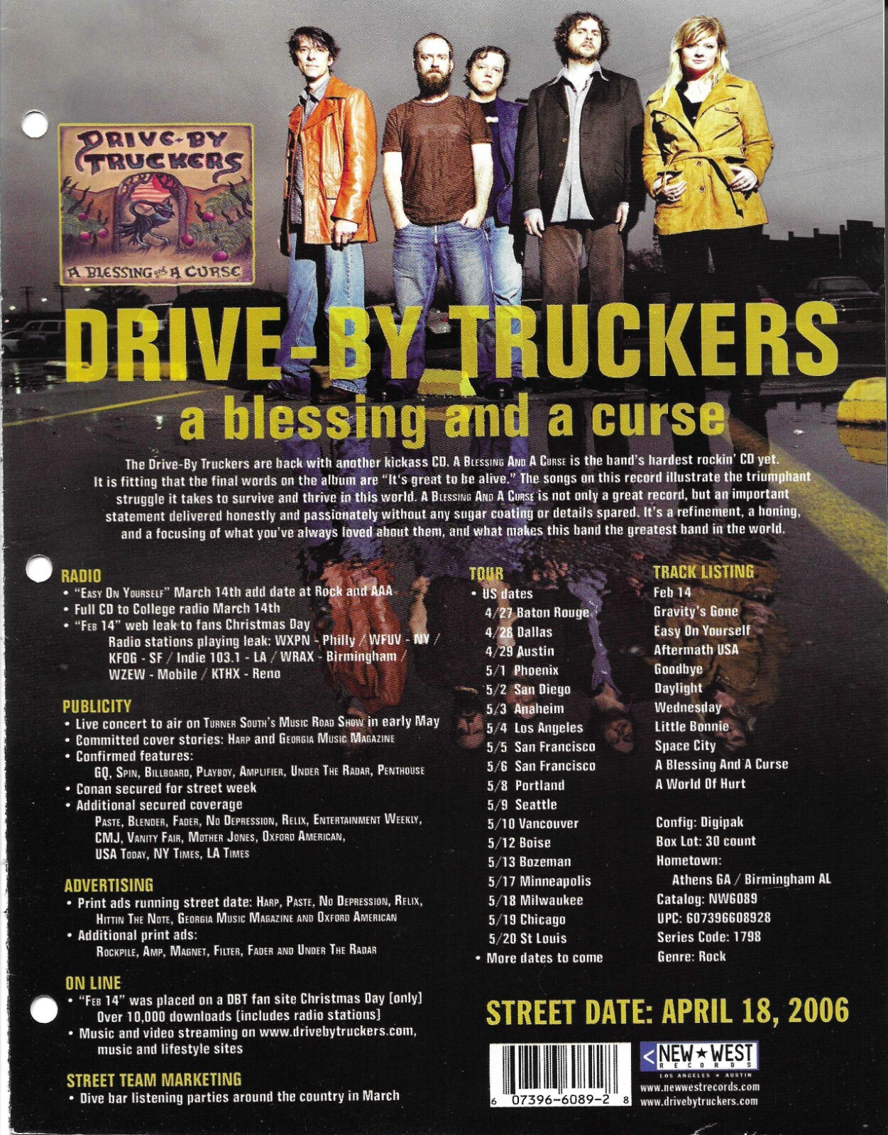 DRIVE BY TRUCKERS & AIDEN Double Sided PROMO TRADE AD Poster for 2006 8.5x11