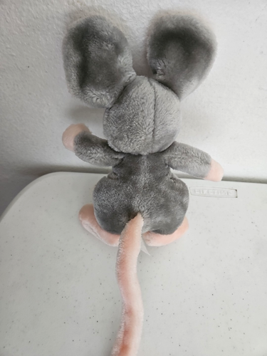 Vintage Mouse Plush Stuffed Animal Grey Pink Ears Feet Tail Black Nose Rat - 第 4/6 張圖片