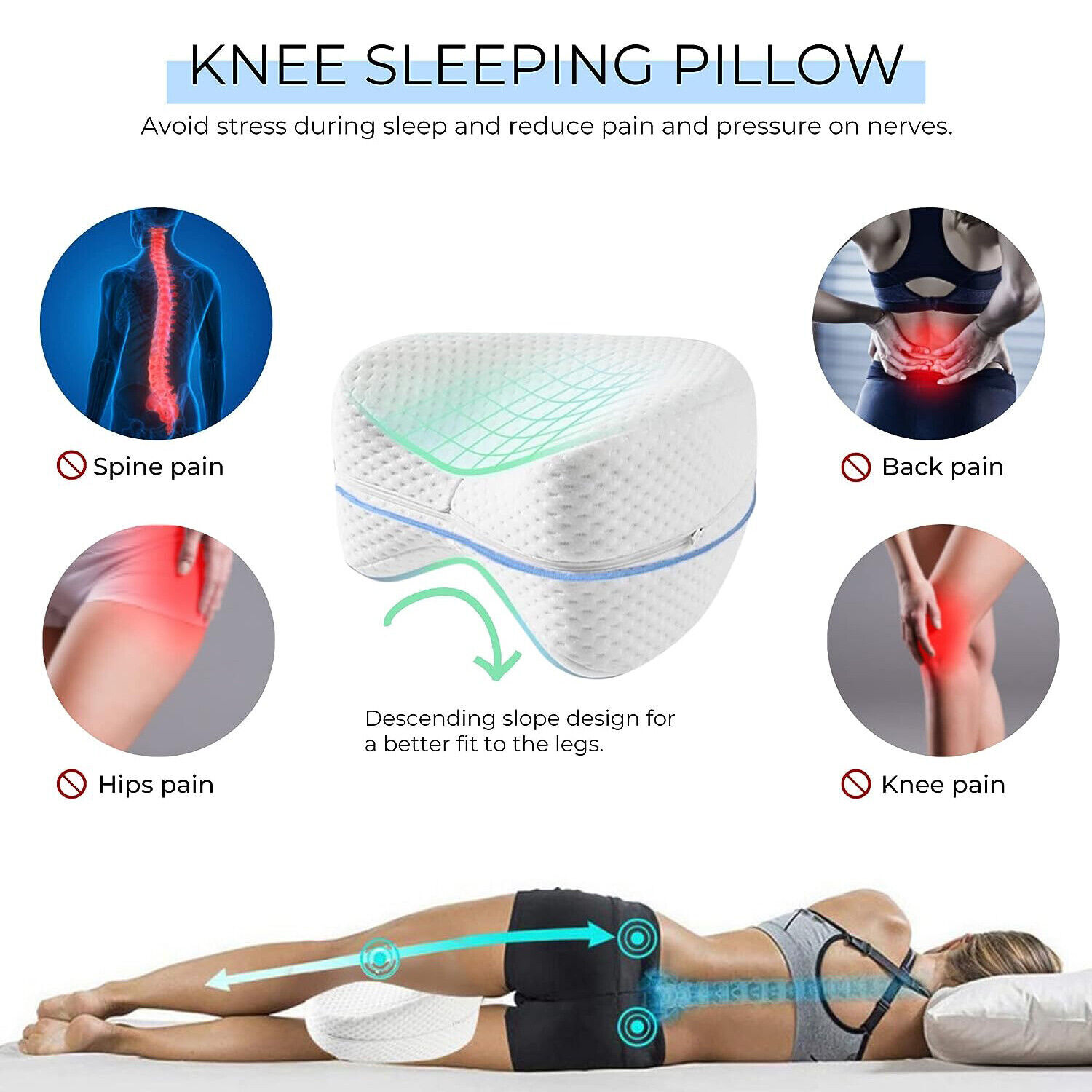Orthopaedic knee cushion for side sleepers Memory foam leg cushion Leg