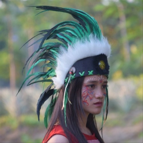 Indian Headdress GREEN WHITE Hat 