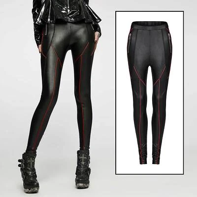 PUNK RAVE Red Trim Leggings Gothic Schwarz Stretch Roter Kontrast - Bild 1 von 4