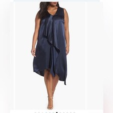 ADRIANNA PAPELL Asymmetric Drape Dress In Blue Moon Women’s 14 NWT