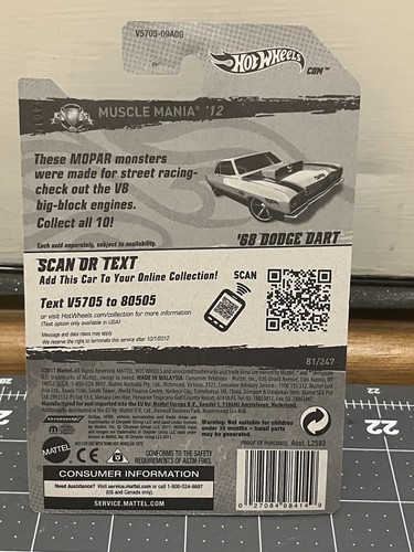 2012 Hot Wheels Walmart #81 Muscle Mania-Mopar 1/10 '68 DODGE DART Gray Variant - Picture 3 of 3