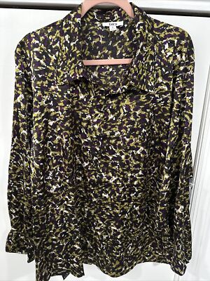 Bar 111 Sz 3X Purple/Green Print Top Herb Garden Multi Collar, Button Down Cuff
