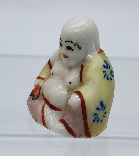 VINTAGE Miniatur lächelnder Buddha weißes Porzellan Figur 1,5""H - Bild 3 von 12