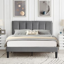 Twin/Full/Queen Bed Frame w/ Fabric Upholstered Headboard Wooden Slats Support