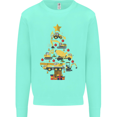 Construction Christmas Tree Digger Lorry Crane Kids Sweatshirt Jumper - Picture 81 of 92