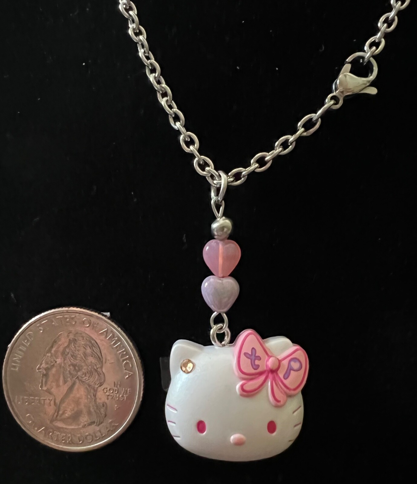 Hello Kitty charm necklace cute face with jewel. - Gem