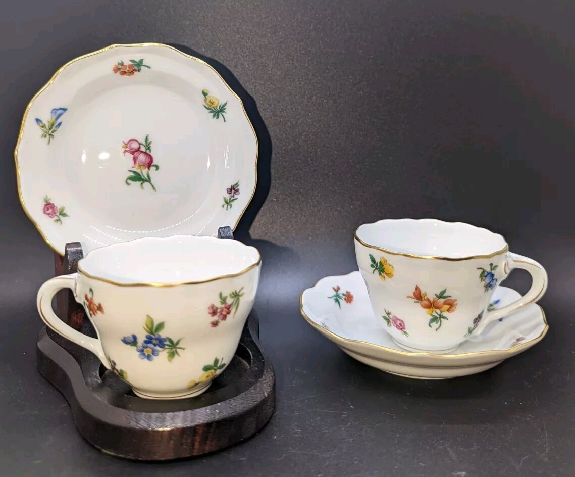 Vtg Set Of 2 HUTSCHENREUTHER MIRABELL TEA CUP & SAUCER Mini Floral EUC Germany