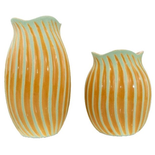 Lot De 2 Vases Opalescents Verts Soufflés à La Bouche - Global Views - Art Verrier