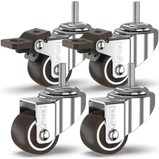 GBL 1" Inch Small Caster Wheels with 2 Brakes -1/4" -20 X 3/5" (Stem Dia. 1/4", 