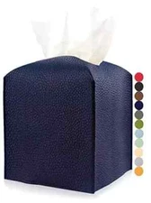 Leather Tissue Box Cover Square “ Navy Blue Modern Pu Leather Tissues Cube Bo