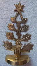 8-1/2" Polished Brass CHRISTMAS TREE HOLLY BERRY CANDLE HOLDER for Desk or Wall