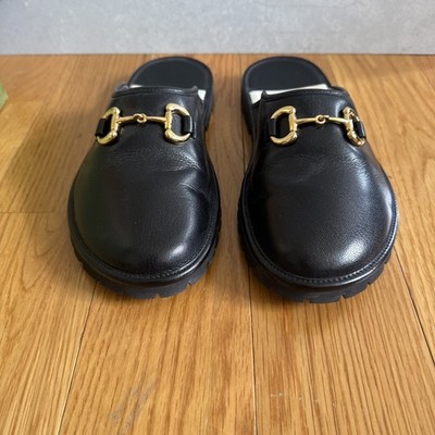 size 7.5 US Gucci Horsebit GG Mule Slippers black leather. Quentin 7+. 