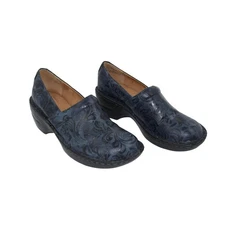 G.H. Bass & Co Sheena Clogs Mules Blue Floral Embossed Leather Womens 7M Shoes