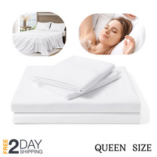 Juego De Sabanas Microfibra Blanca Queen Size 4 Piezas Set Para Cama Completo