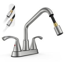 Laundry Sink Faucet, 3 Hole Utility Sink Faucet with Pull Out Sprayer, Dual H...
