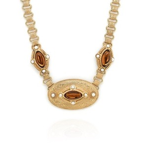 Authentic 1928 Victorian Revival Gold Plated Faux Amber Statement Necklace