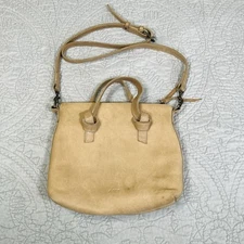 Able Purse Crossbody Raw Beige Leather Knotted Handle Removable Strap Fog