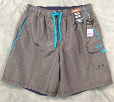 Men  s Speedo Swim Trunks New Size 2XL Gray Heather Blue Mesh Lining