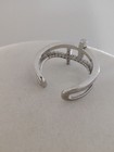 FZN 925 Sterling Silver Double Cross Ring Open Cuff Adjustable Size 5 CZ Signed — photo 5