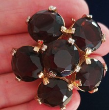 Vintage Sphinx Brooch Large Topaz Round Facetted Stones Open Back Gold Tone 