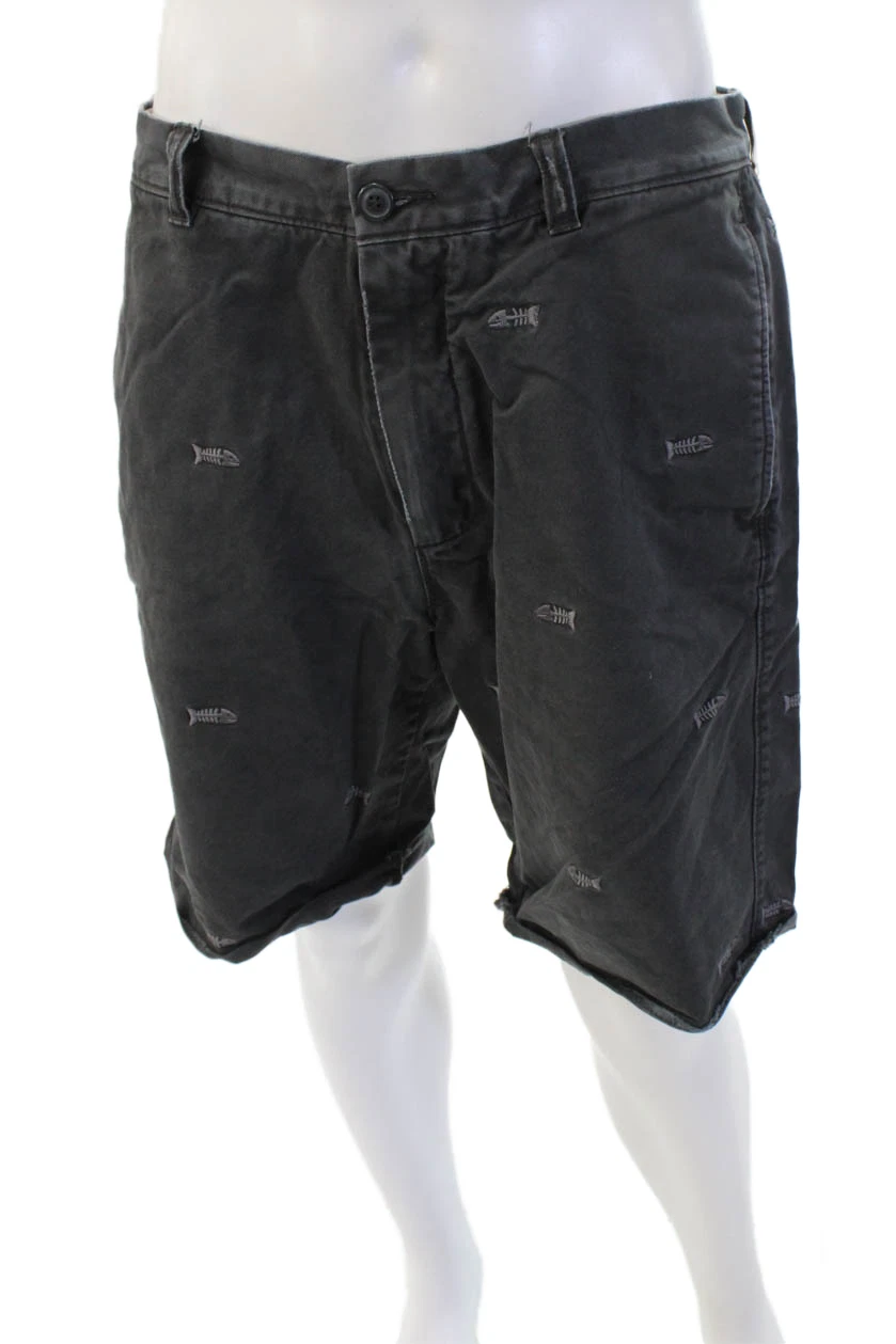 J Crew Mens Chino Shorts Dark Gray Cotton Fish Pattern Size 35