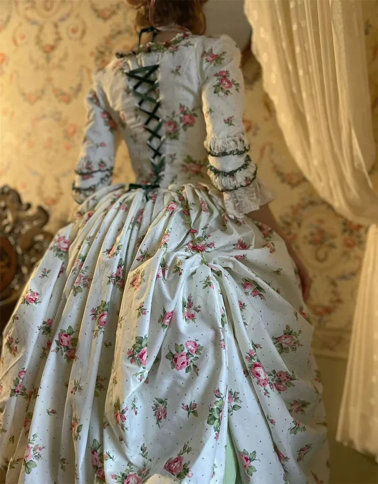 Robe A La Francaise 18th Century Robe De Bal Rococo Marie Antoinette Ball Gown  - Image 4 of 4