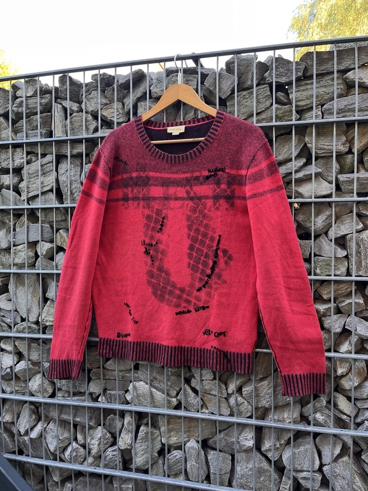 Suéter Diesel Raro Avant Garde Multi Logo Lana Merino Talla L Rojo Negro Para Hombre’s Foto 2 de 4