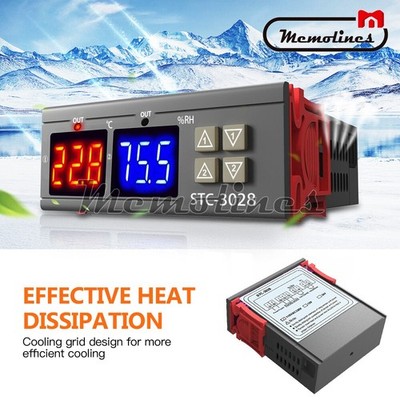 AC110-220V 10A STC-3028 Dual LED Temperature&Humidity Control Thermostat Probe #