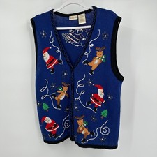 Bobbie Brooks Womens Vintage Christmas Sweater Vest Size XL Santa Reindeer