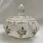 Fenton Charleton Hand Painted Glass Trinket Box Floral Design Decorative