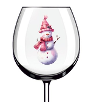12x Rosa Weihnachten Schneemann UVDTF Aufkleber-Tumbler Weinglas Flasche Laptop