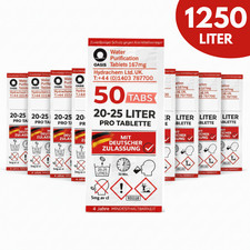 50 Trinkwasser Tabletten je 25L, Wasserreinigungstabletten Camping, Reise Chlor